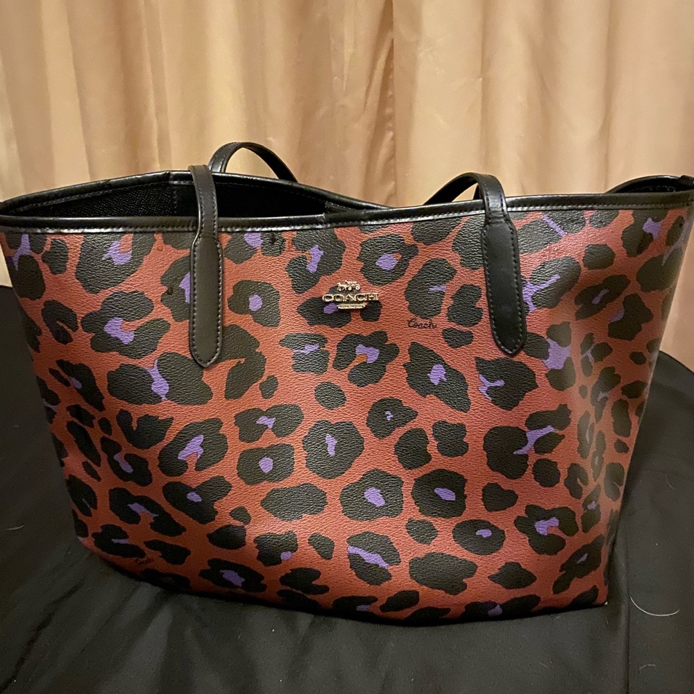 Coach Brown and Purple Tote Bag with Bold Design